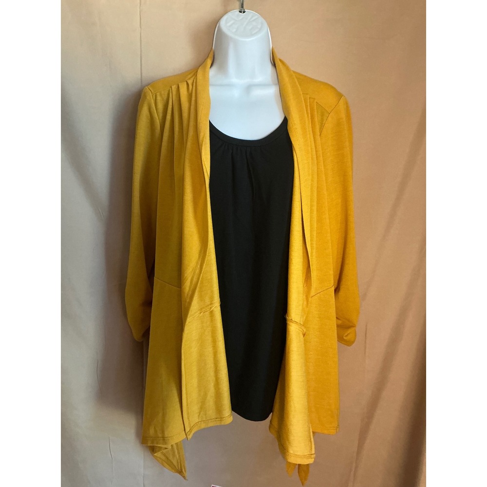 Lynn Ryan Cardigan Womens Large Yellow Excellent Draped Ruched Sharkbite CT627